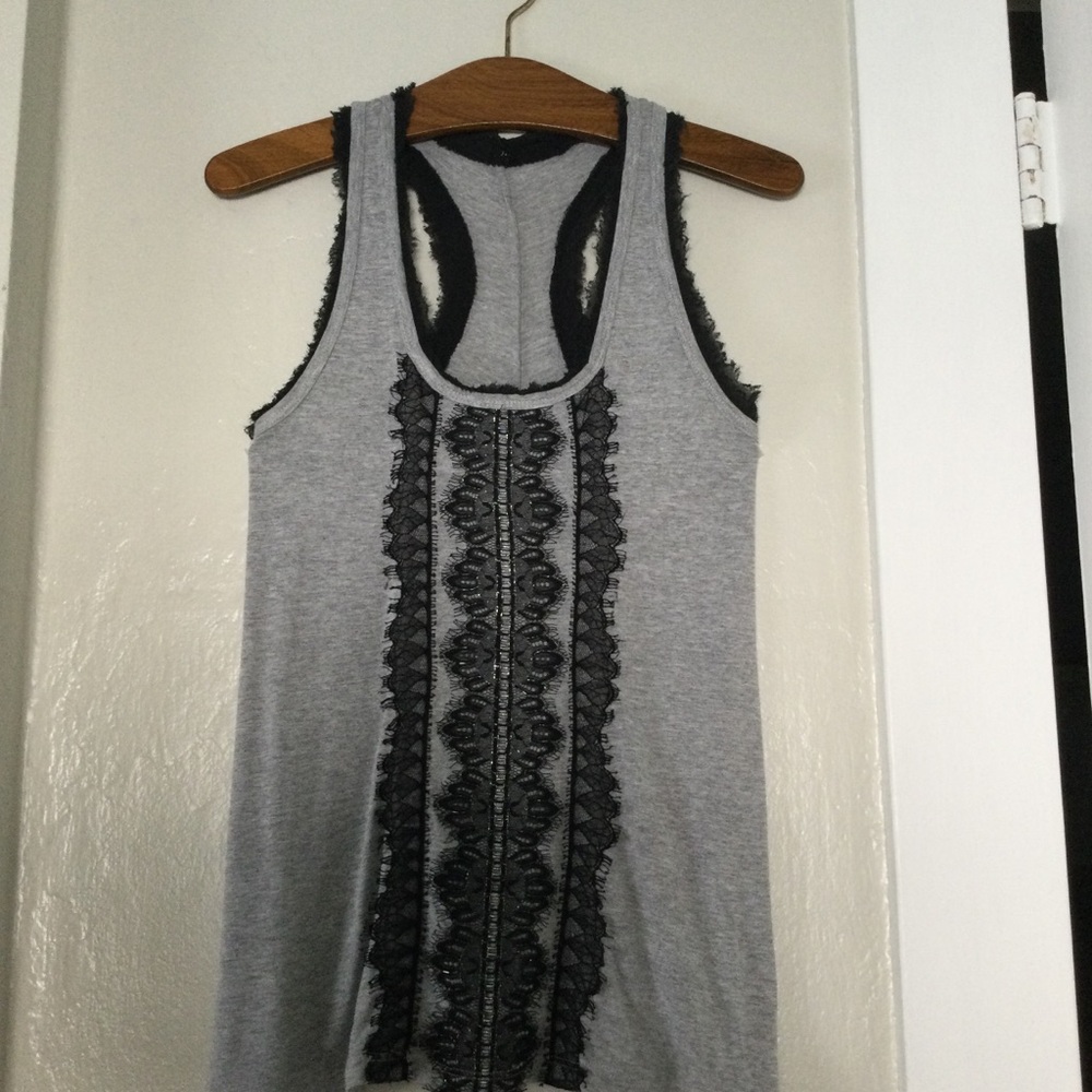 🚩Gray Lace-Trim Racerback Tank Top